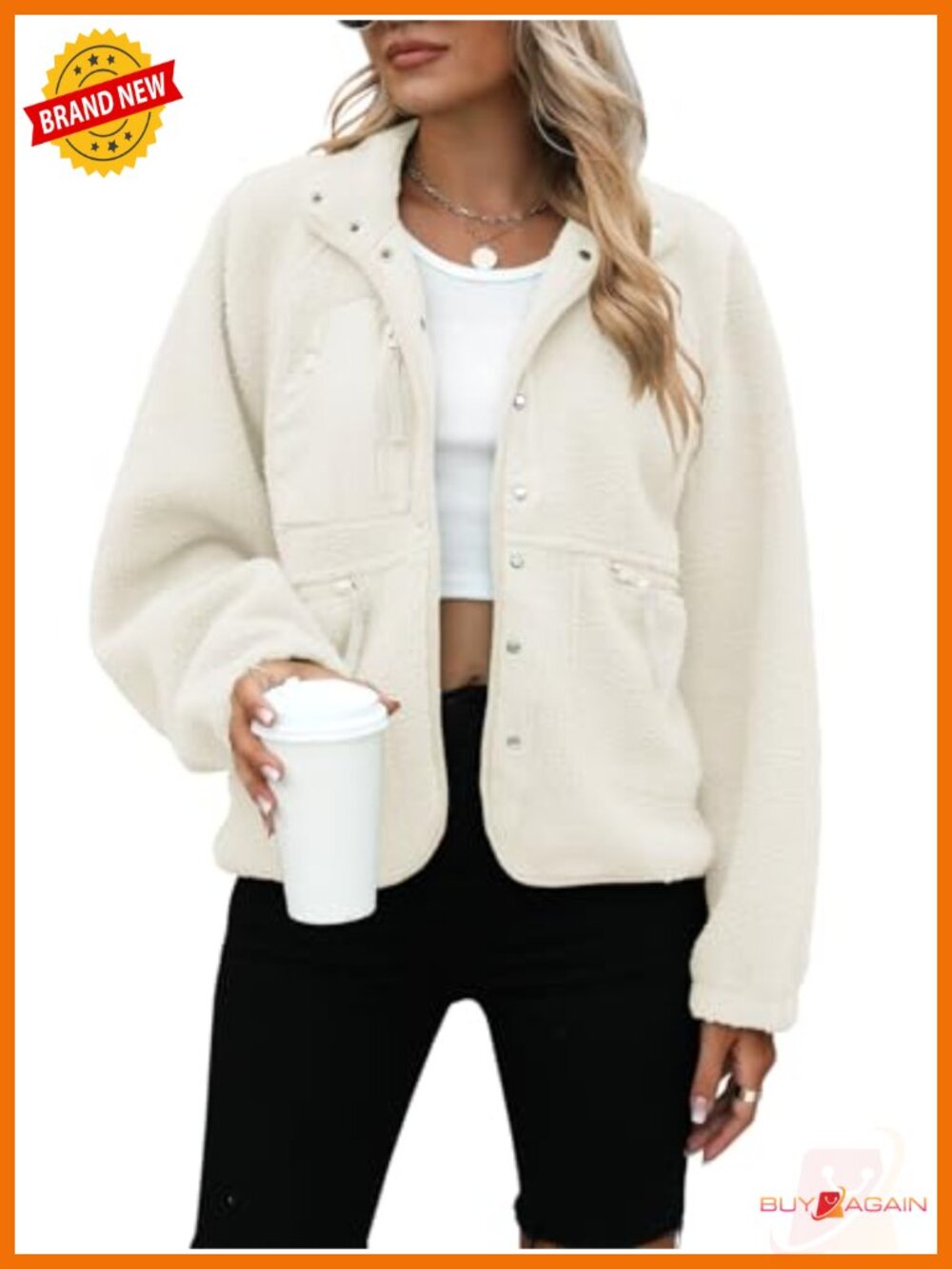 Sherpa Fleece Button Down Jacket Cropped Fuzzy Oversized Winter Coat